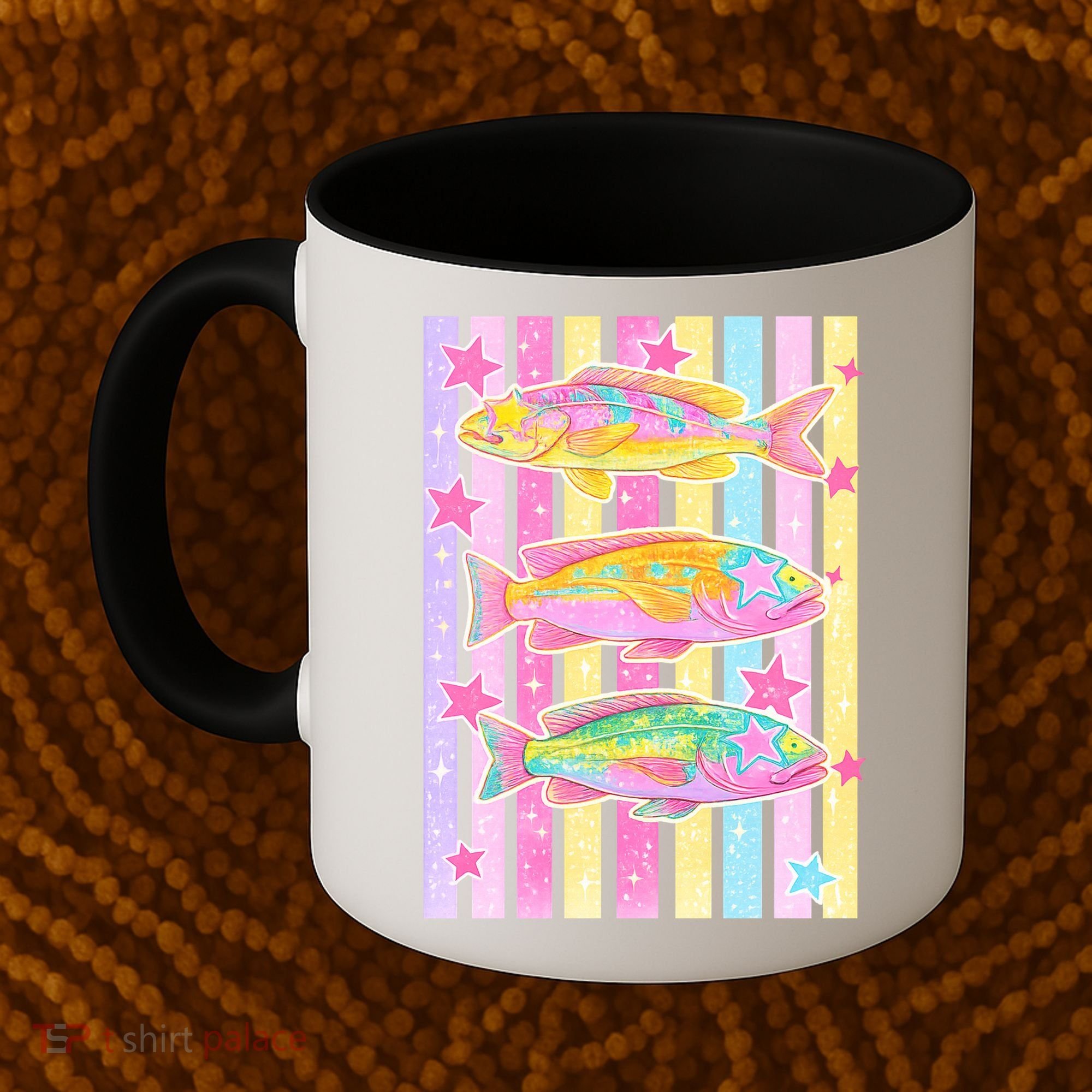 Neon Striped Fish Summer Beach Vibes Coffee Mug