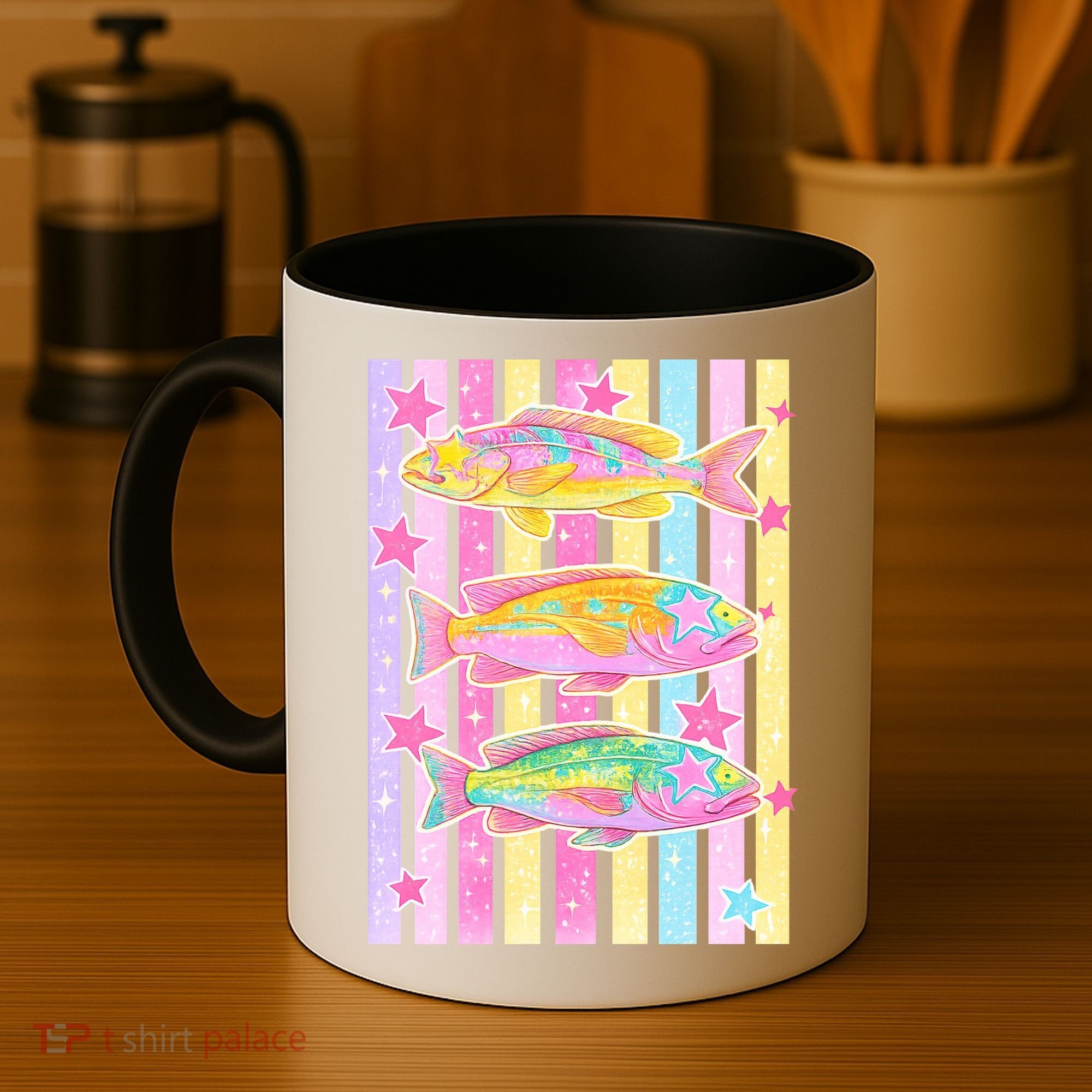 Neon Striped Fish Summer Beach Vibes Coffee Mug