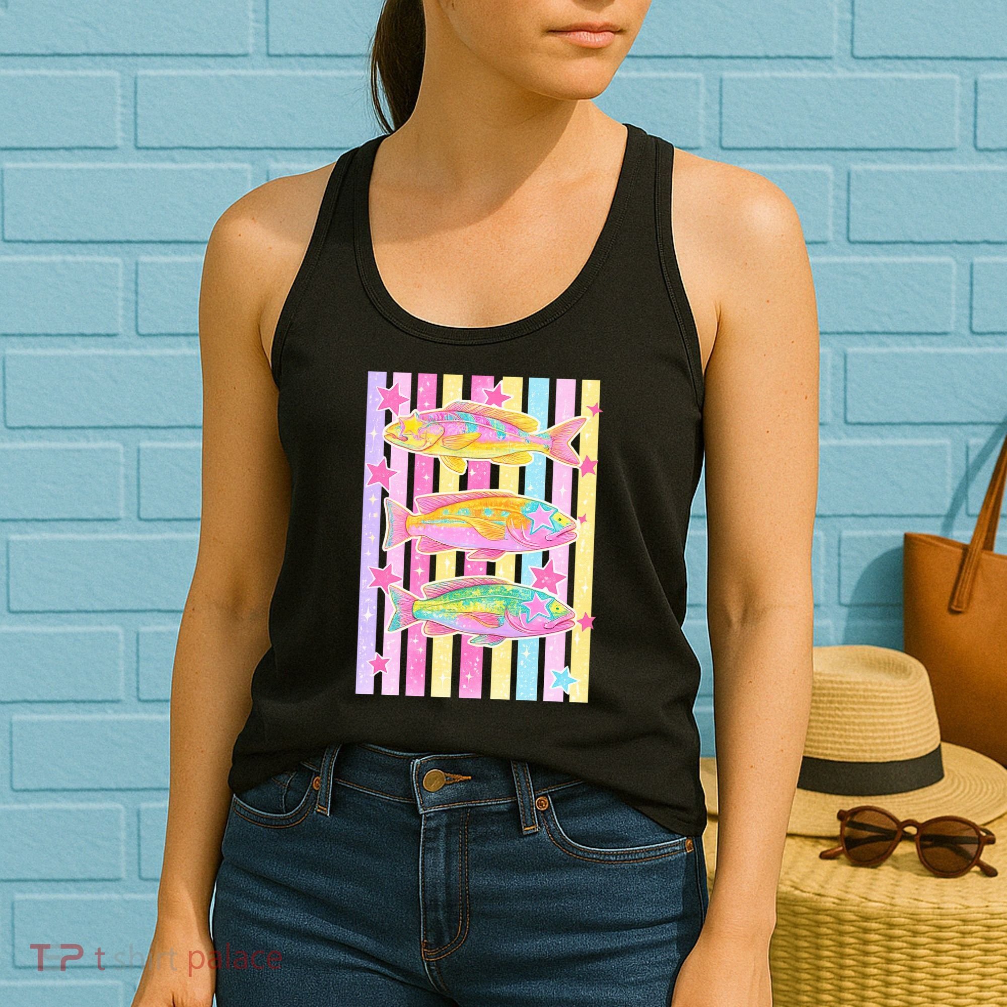 Neon Striped Fish Summer Beach Vibes Women's Tank Top