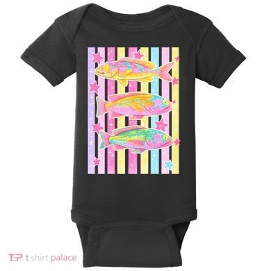 Neon Striped Fish Summer Beach Vibes Baby Bodysuit