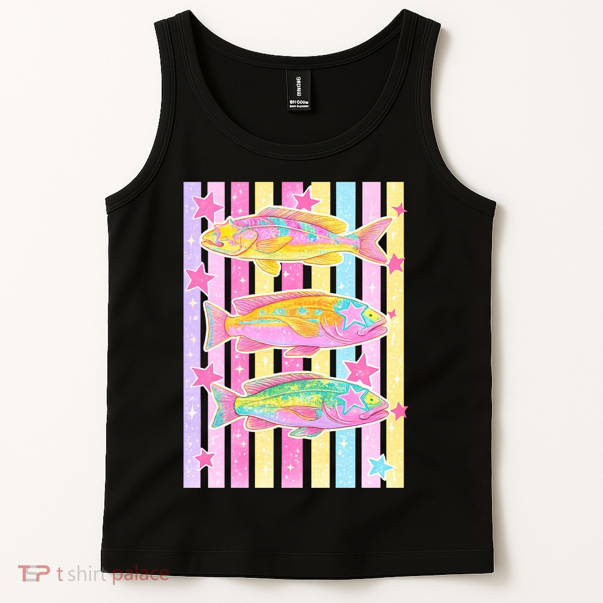Neon Striped Fish Summer Beach Vibes Tank Top