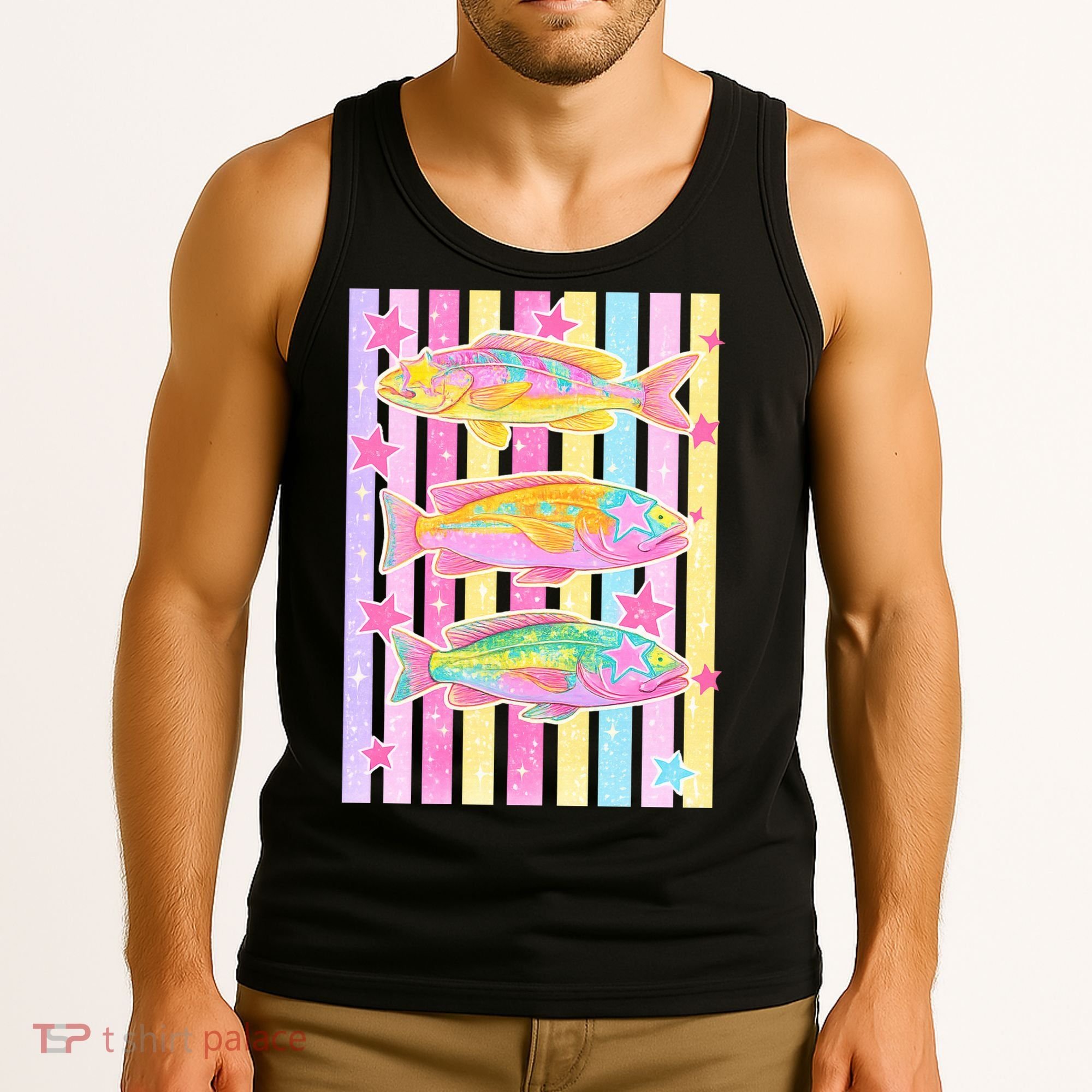 Neon Striped Fish Summer Beach Vibes Tank Top