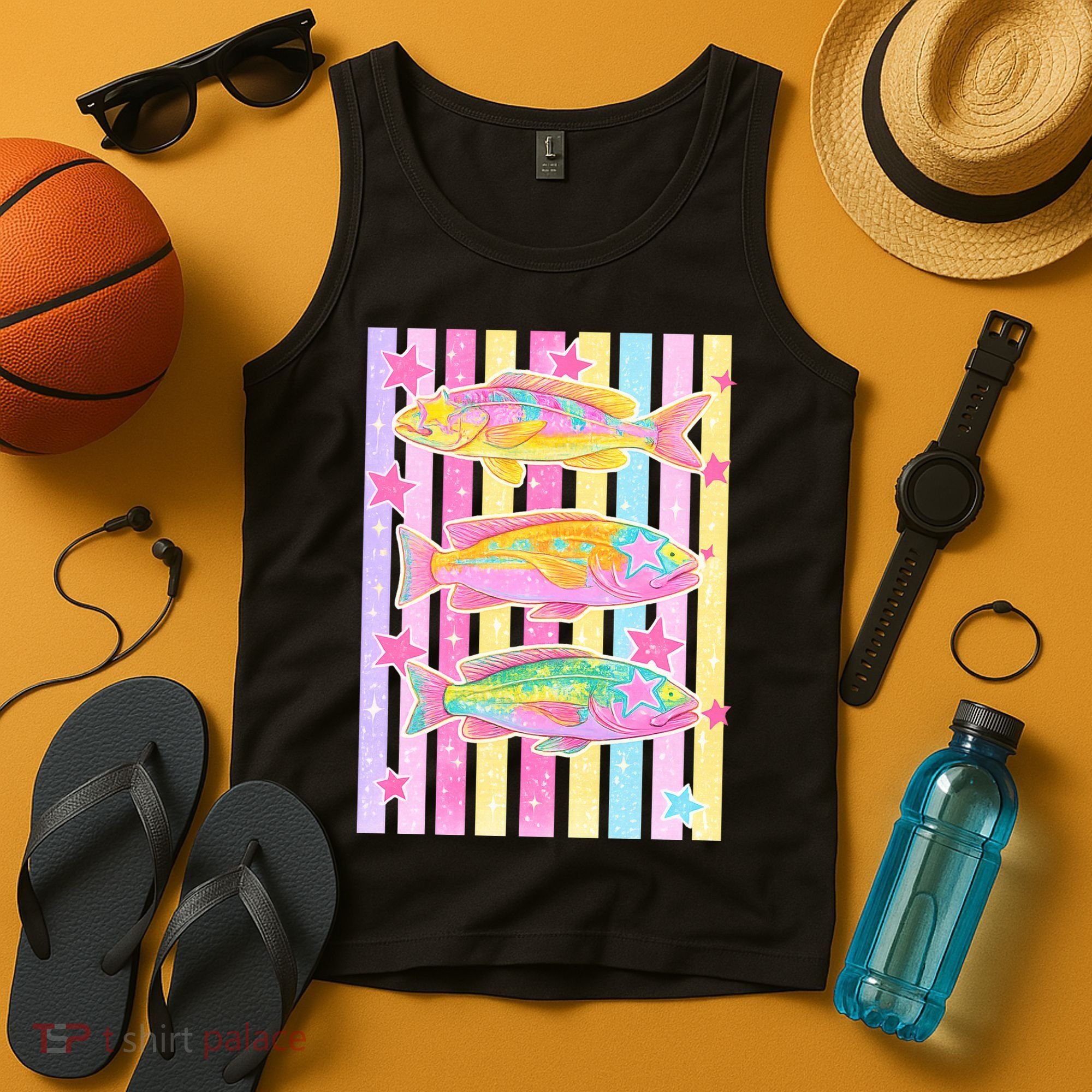 Neon Striped Fish Summer Beach Vibes Tank Top