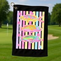 Neon Striped Fish Summer Beach Vibes Golf Towel thumb 1