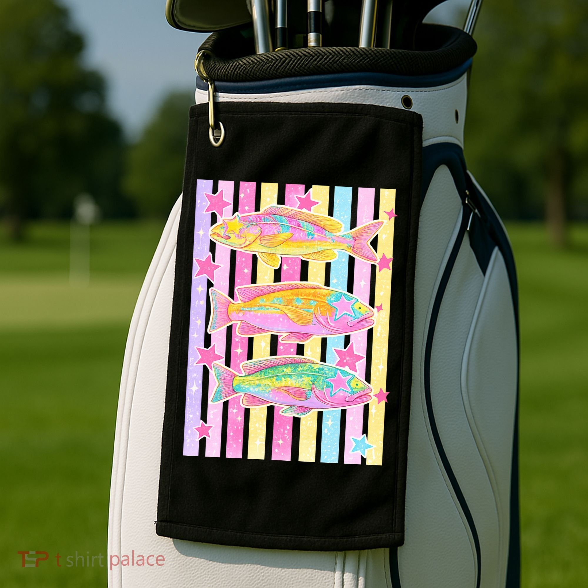 Neon Striped Fish Summer Beach Vibes Golf Towel
