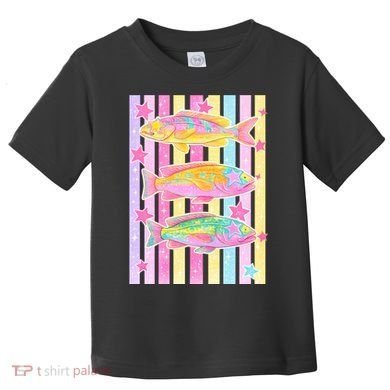 Neon Striped Fish Summer Beach Vibes Toddler T-Shirt