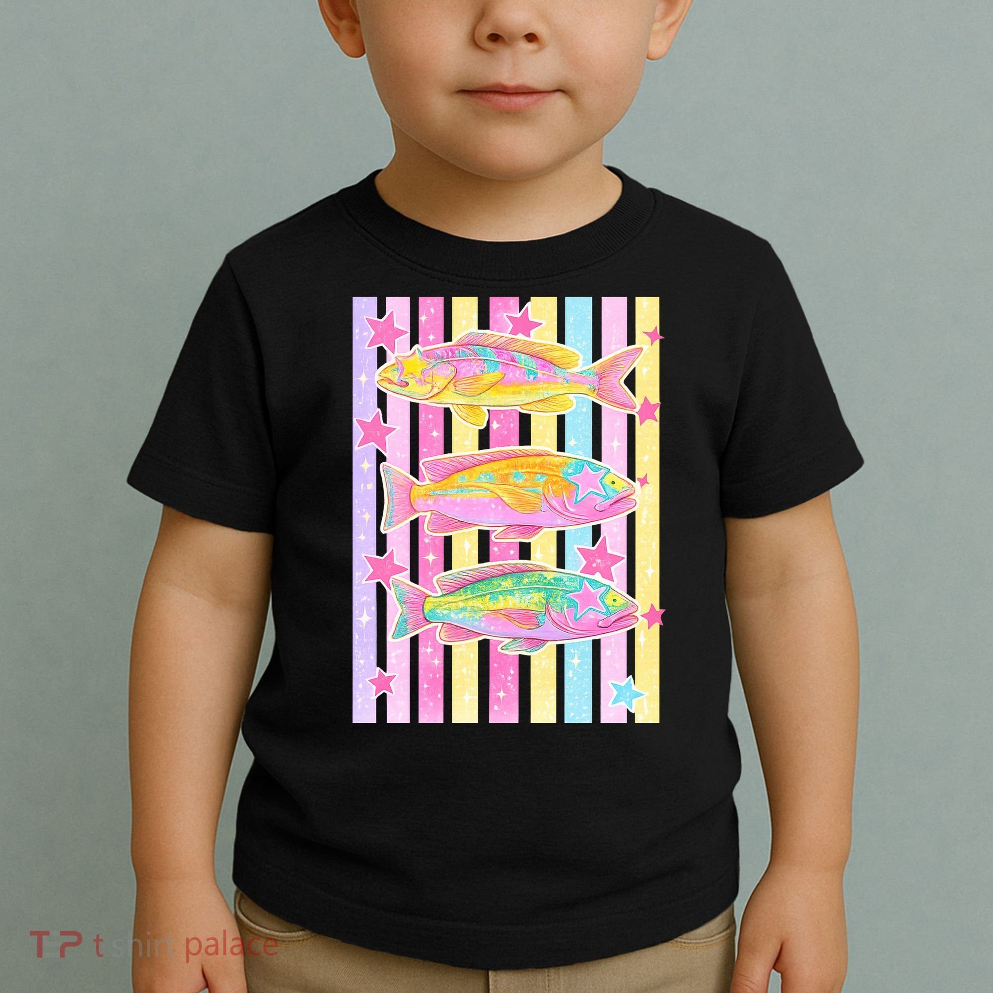 Neon Striped Fish Summer Beach Vibes Toddler T-Shirt
