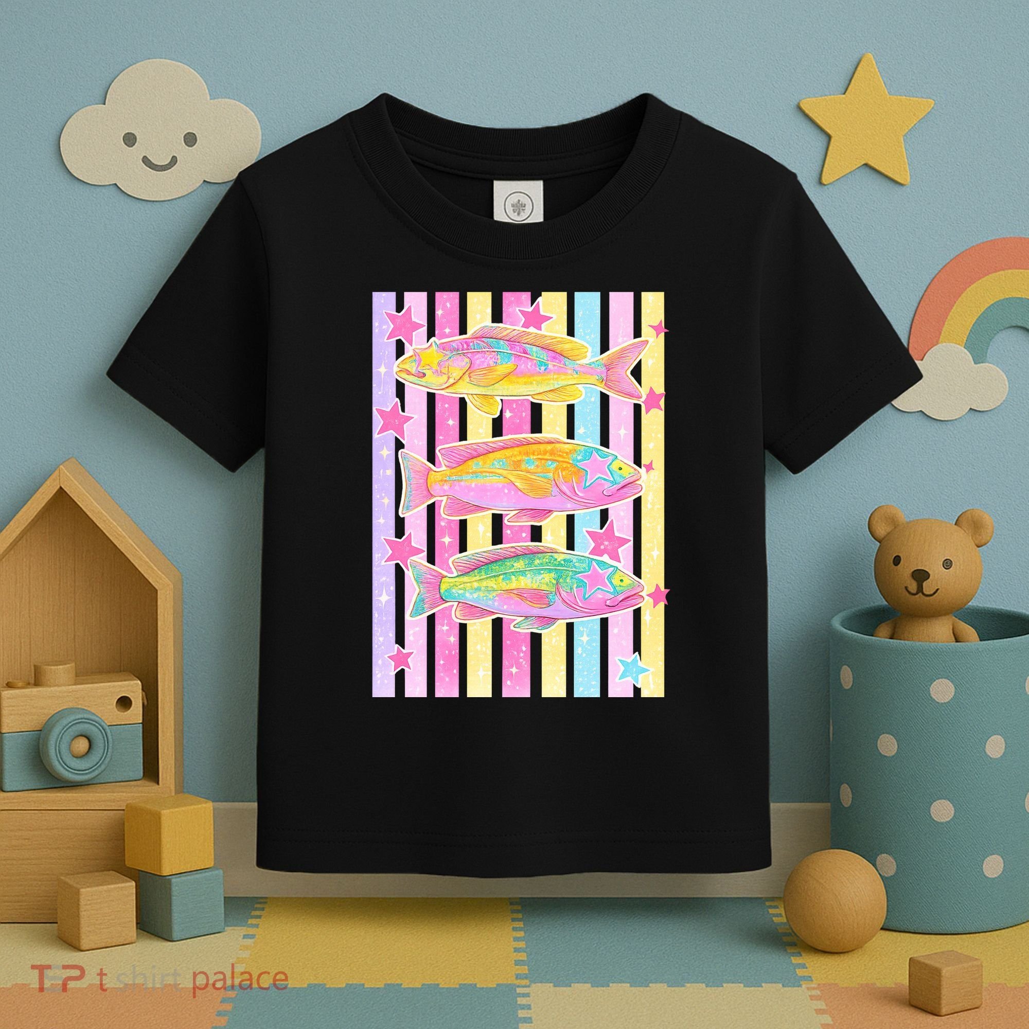 Neon Striped Fish Summer Beach Vibes Toddler T-Shirt