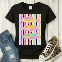 Neon Striped Fish Summer Beach Vibes Women's T-Shirt thumb 3