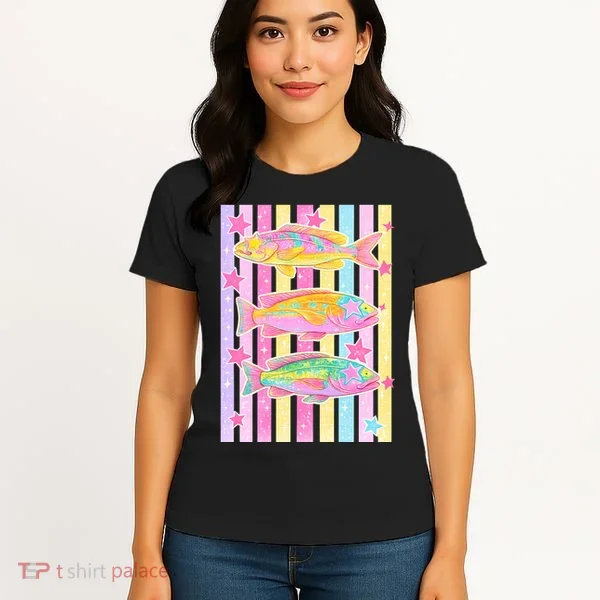 Neon Striped Fish Summer Beach Vibes Women's T-Shirt