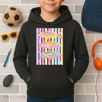 Neon Striped Fish Summer Beach Vibes Kids Hoodie thumb 2