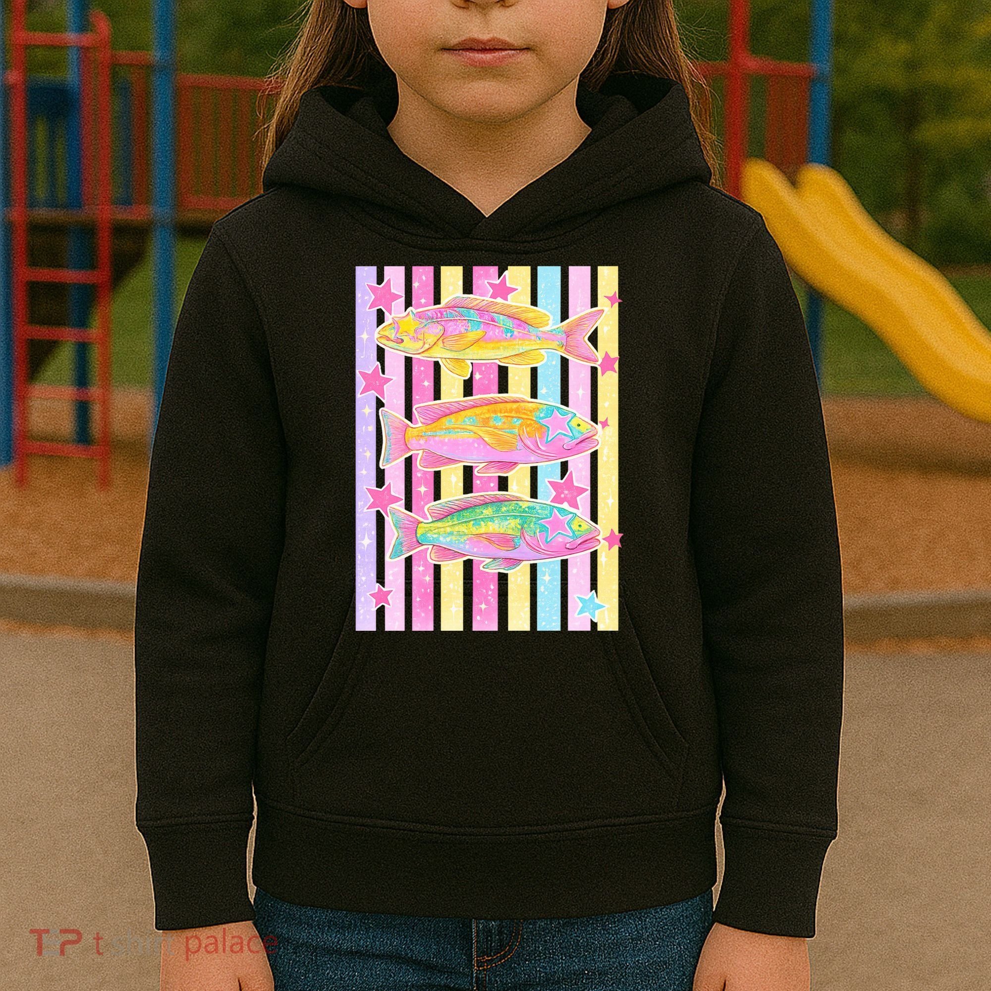 Neon Striped Fish Summer Beach Vibes Kids Hoodie