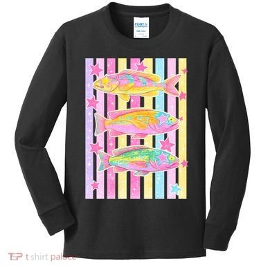 Neon Striped Fish Summer Beach Vibes Kids Long Sleeve Shirt
