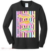 Neon Striped Fish Summer Beach Vibes Kids Long Sleeve Shirt thumb 0