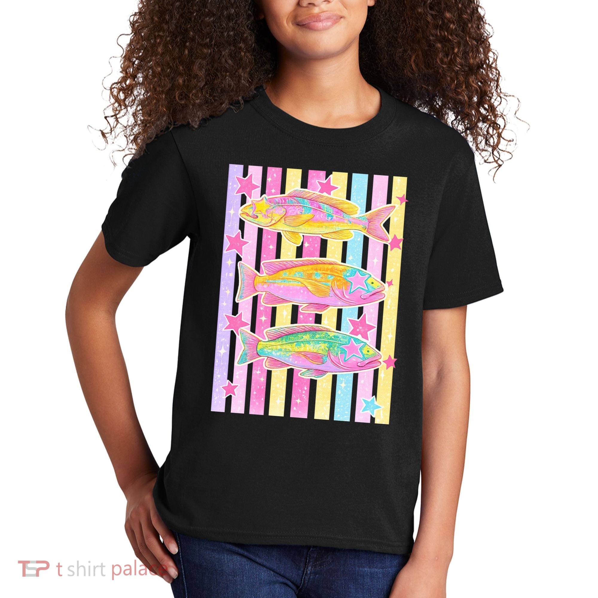 Neon Striped Fish Summer Beach Vibes Kids T-Shirt