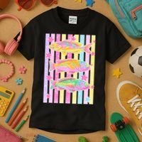 Neon Striped Fish Summer Beach Vibes Kids T-Shirt thumb 3