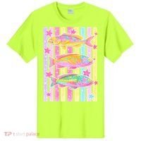 Neon Striped Fish Summer Beach Vibes T-Shirt thumb 0