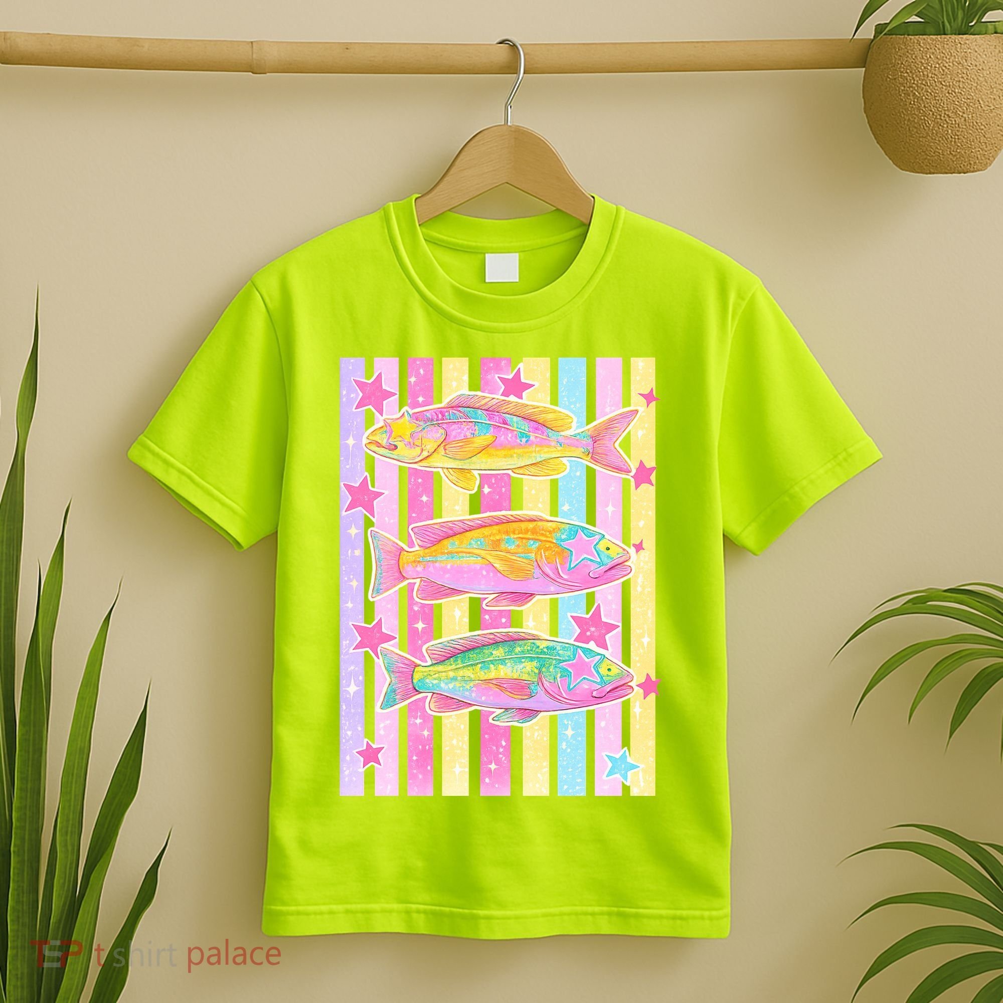 Neon Striped Fish Summer Beach Vibes T-Shirt