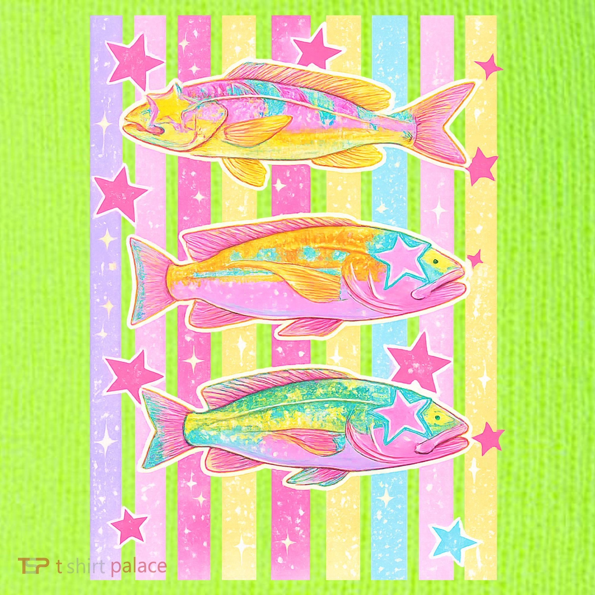 Neon Striped Fish Summer Beach Vibes T-Shirt