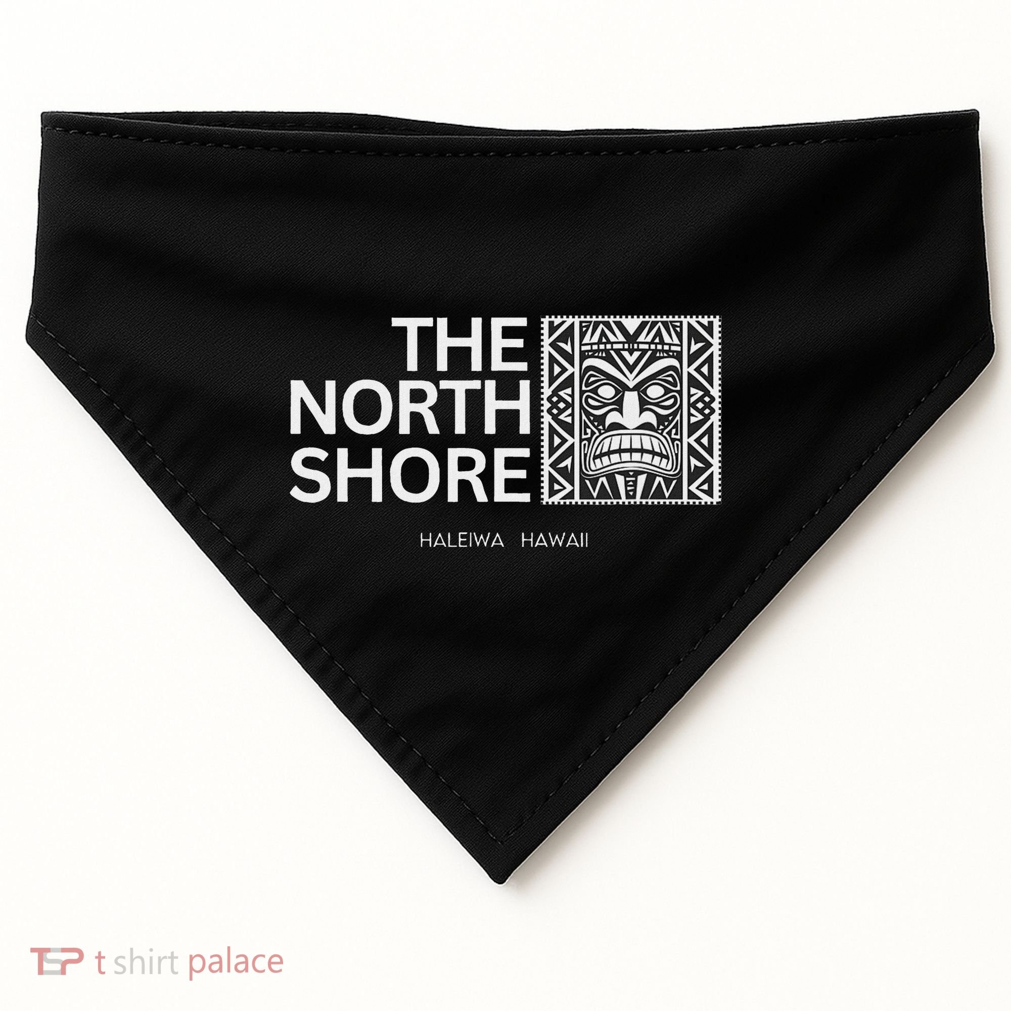 North Shore Hawaii Tiki Mask Surfing Vacation USA-Made Doggie Bandana