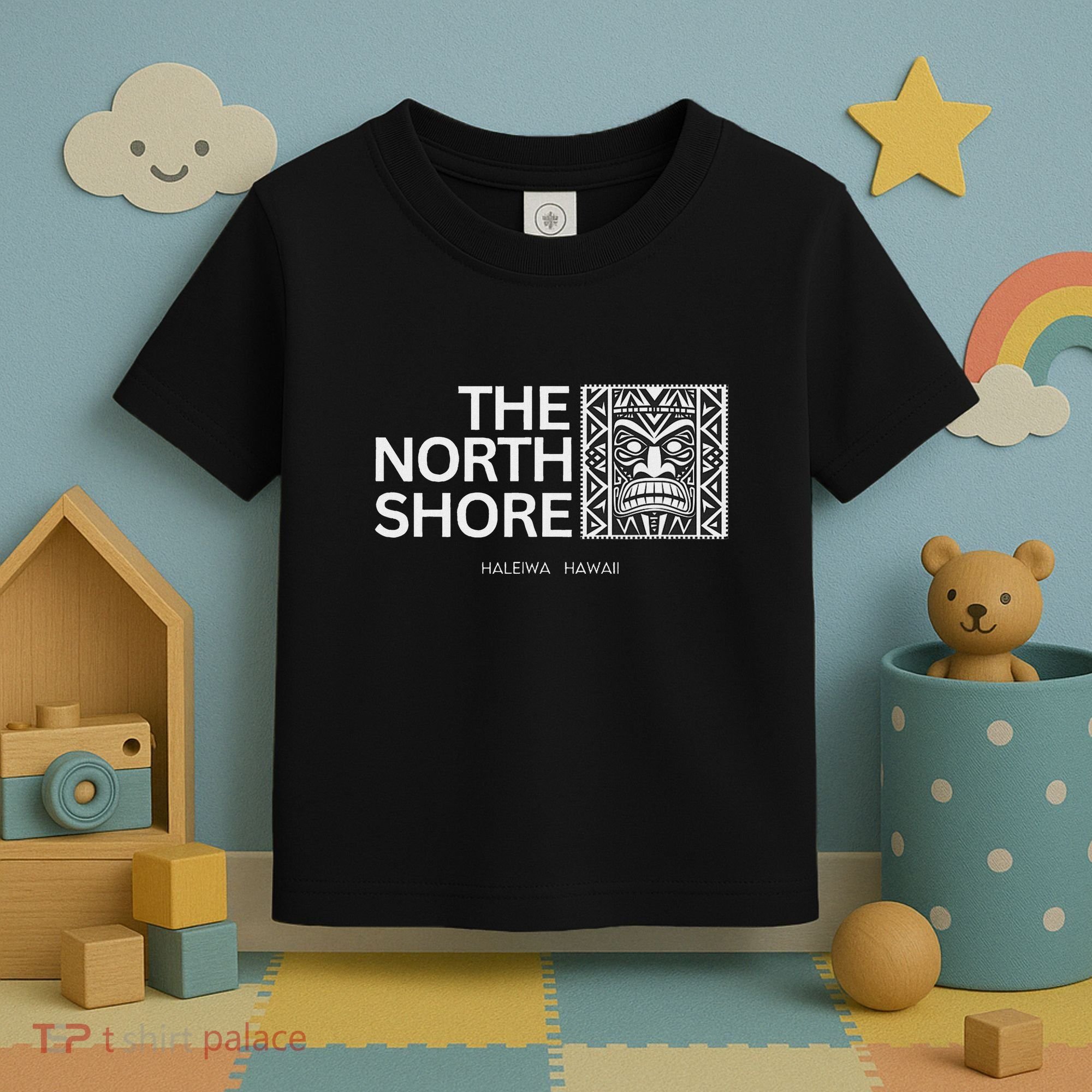North Shore Hawaii Tiki Mask Surfing Vacation Toddler T-Shirt