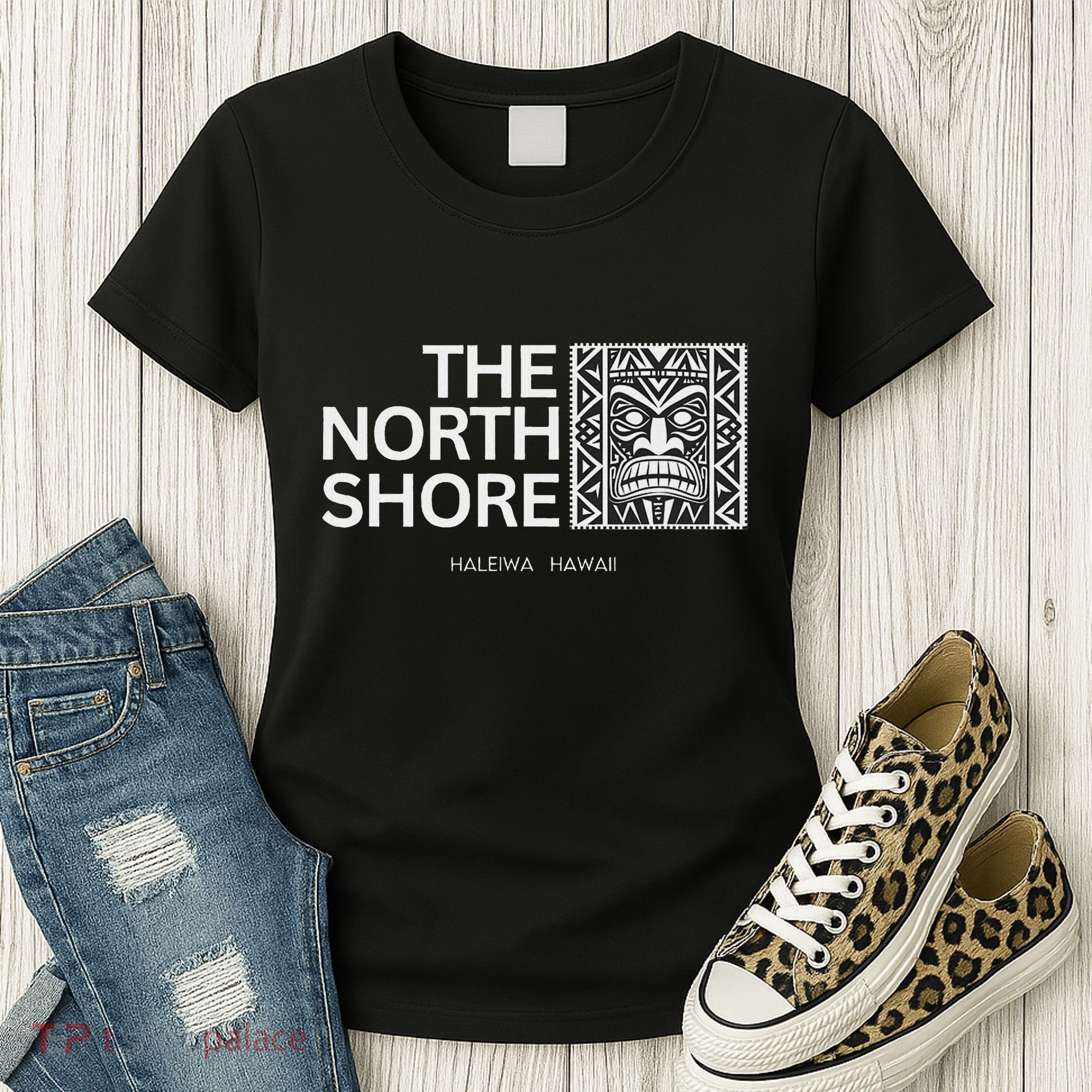 North Shore Hawaii Tiki Mask Surfing Vacation Women's T-Shirt