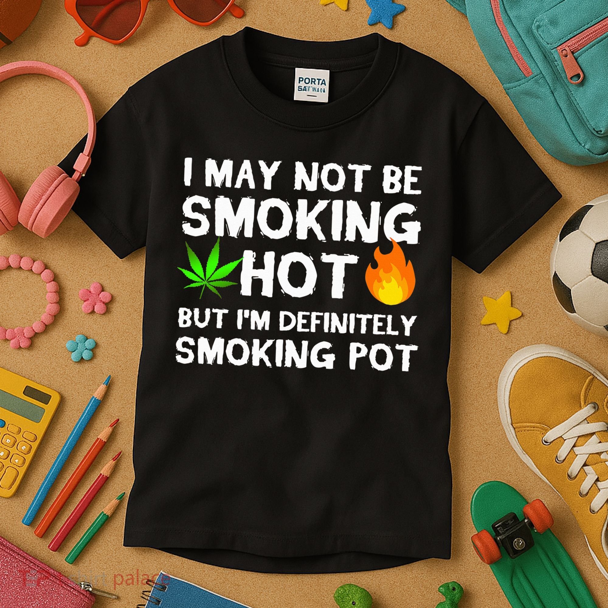 Not Smoking Hot But Definitely Smoking Pot  Weed Leaf Joke Kids T-Shirt