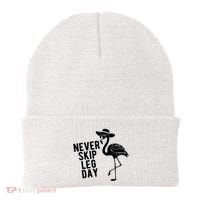 Never Skip Leg Day Flamingo Bird Beanie thumb 0