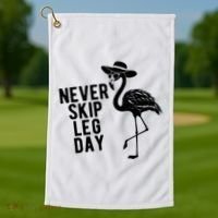 Never Skip Leg Day Flamingo Bird Golf Towel thumb 1