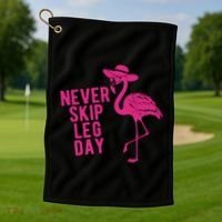 Never Skip Leg Day Flamingo Golf Towel thumb 1