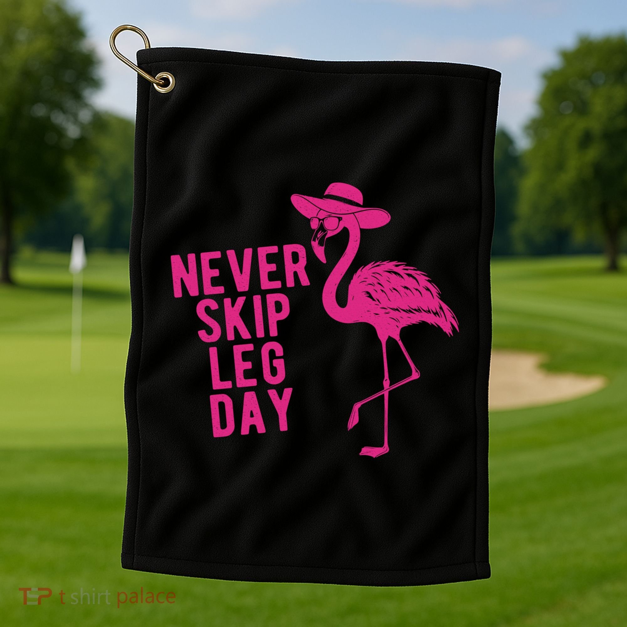 Never Skip Leg Day Flamingo Golf Towel