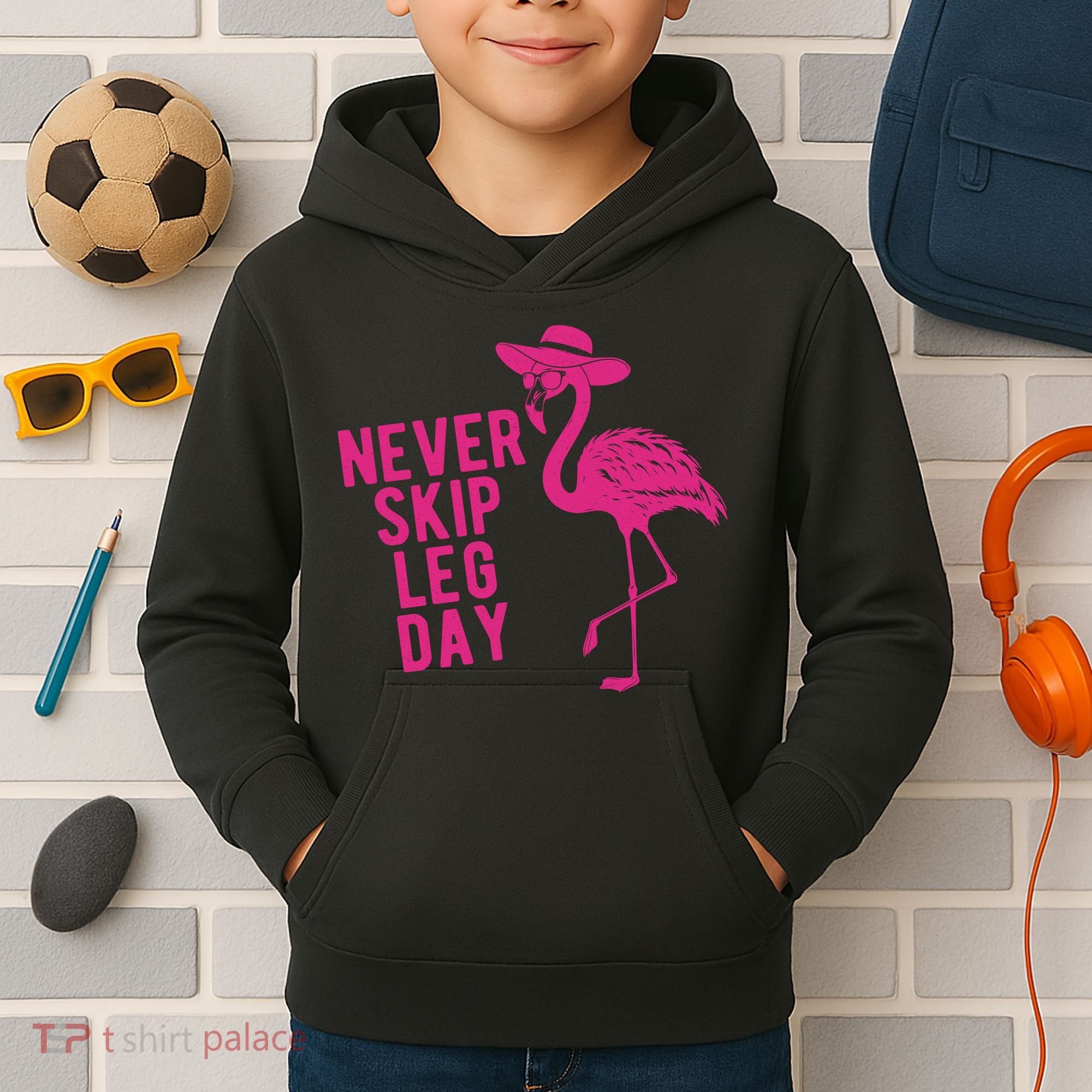 Never Skip Leg Day Flamingo Kids Hoodie