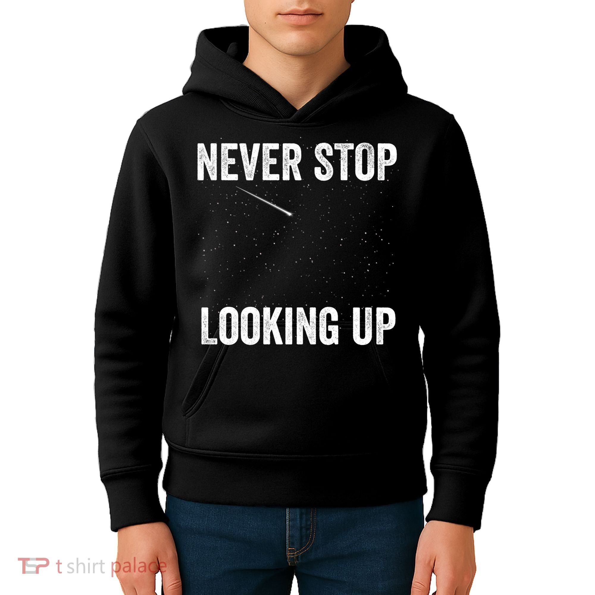 Never Stop Looking Up Stargazing Astronomy Space Constellation Amateur Astronomy Kids Hoodie