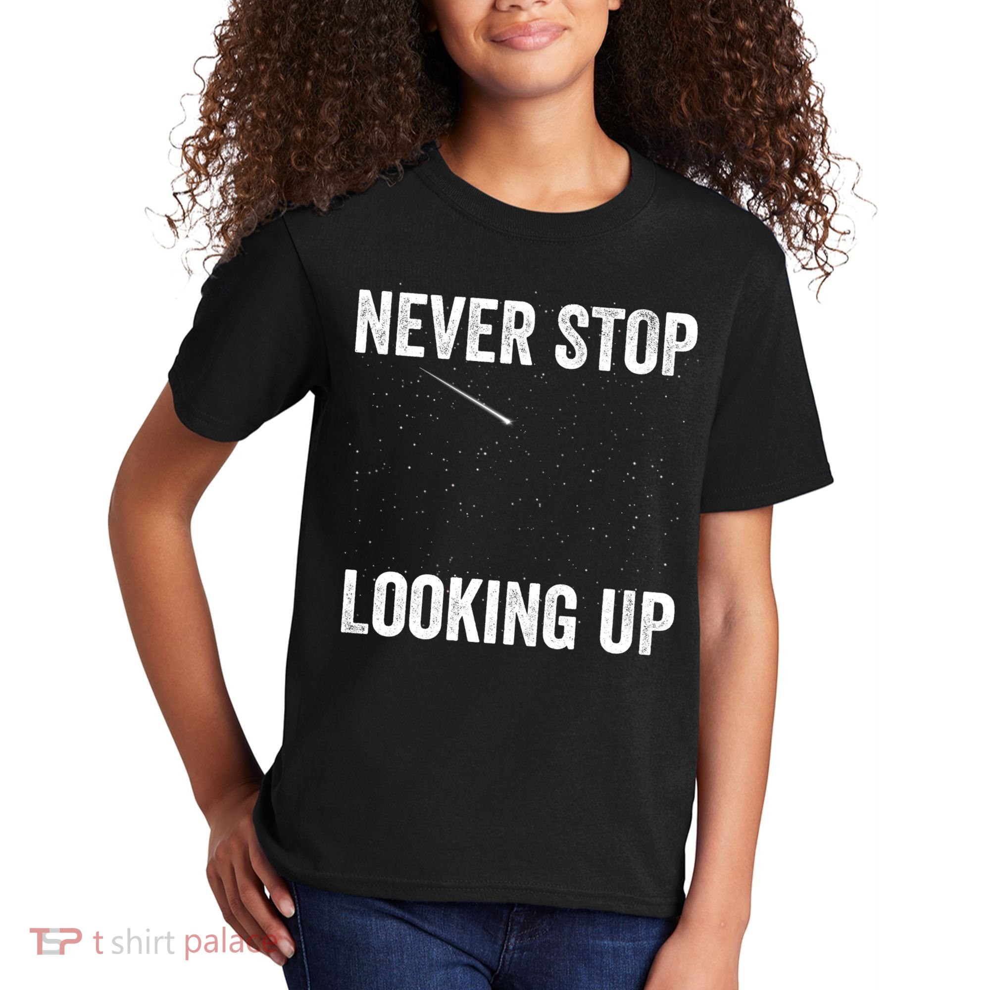Never Stop Looking Up Stargazing Astronomy Space Constellation Amateur Astronomy Kids T-Shirt