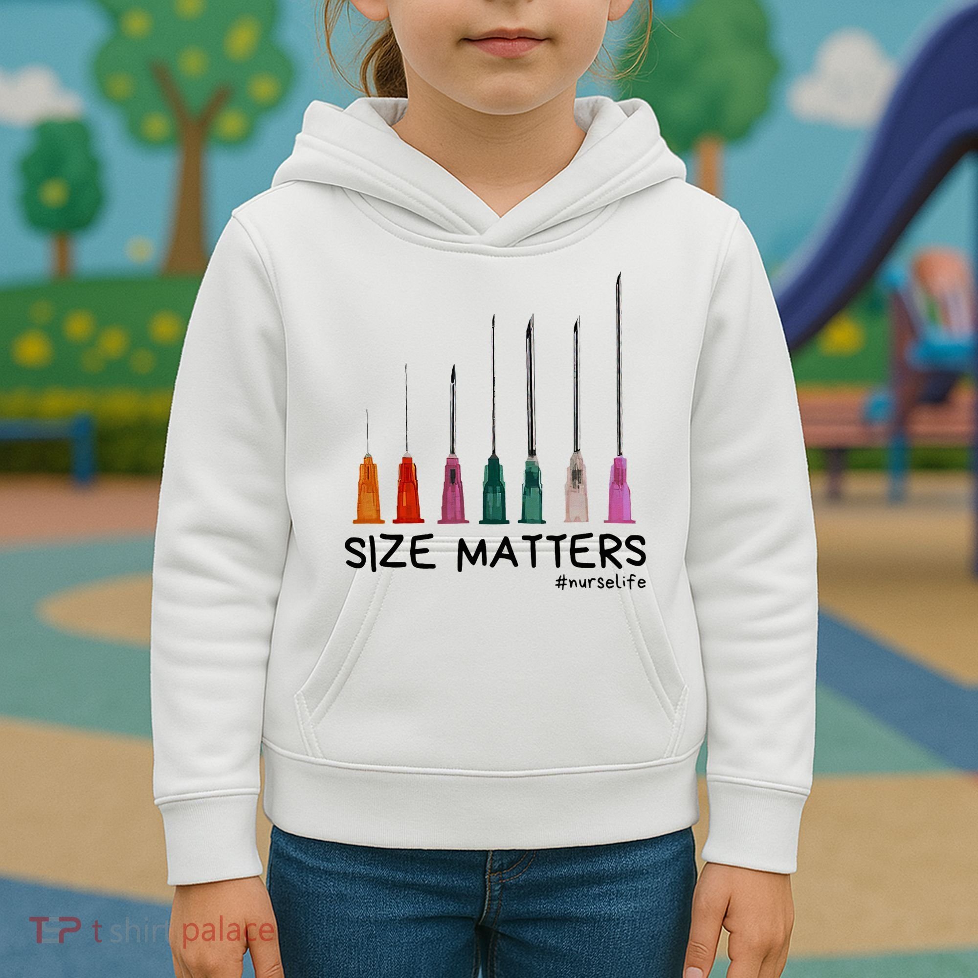 Needle Size Matters Funny Nursing Cna Nurse Life Kids Hoodie