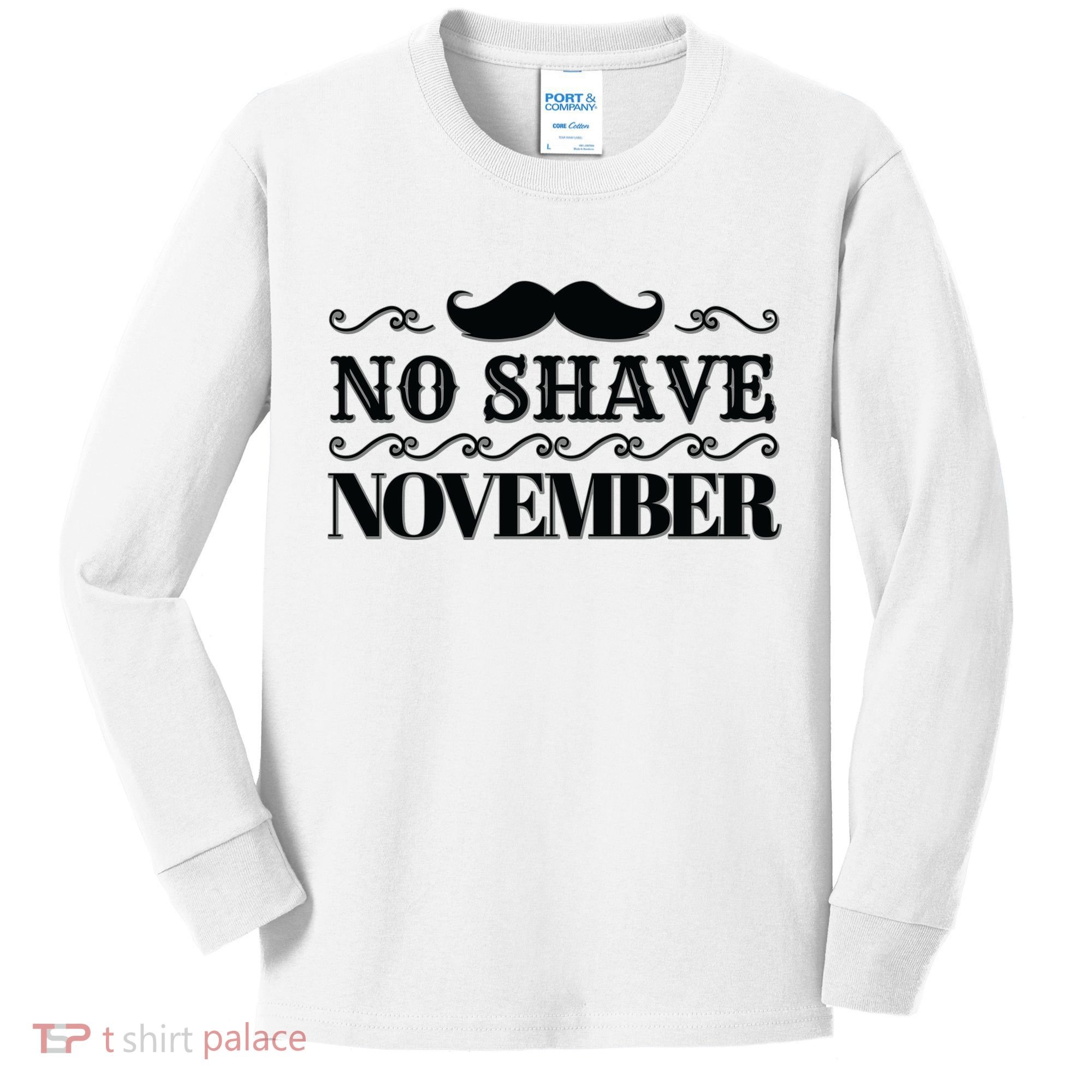 No Shave November Mustache Funny Kids Long Sleeve Shirt