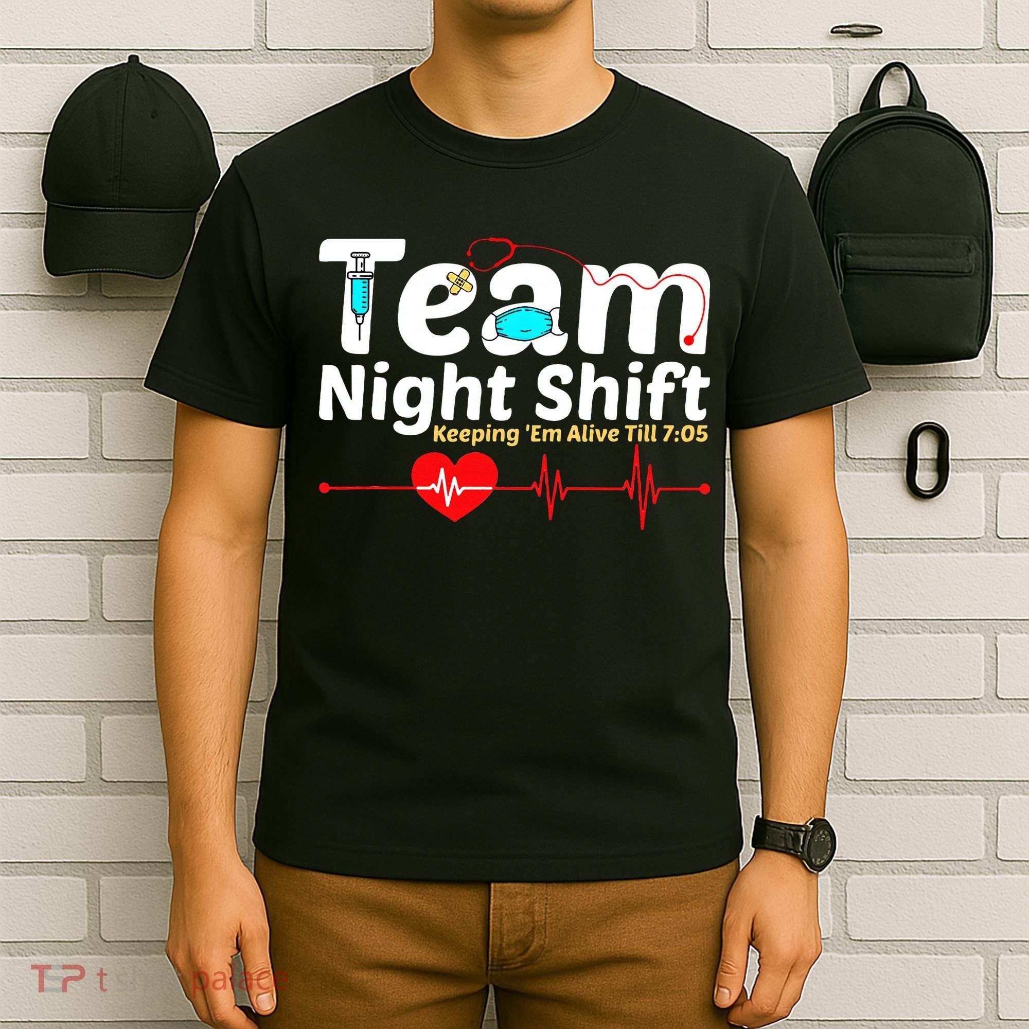 Night Shift Nurse Life RN LPN CNA Healthcare Heartbeat Love T-Shirt