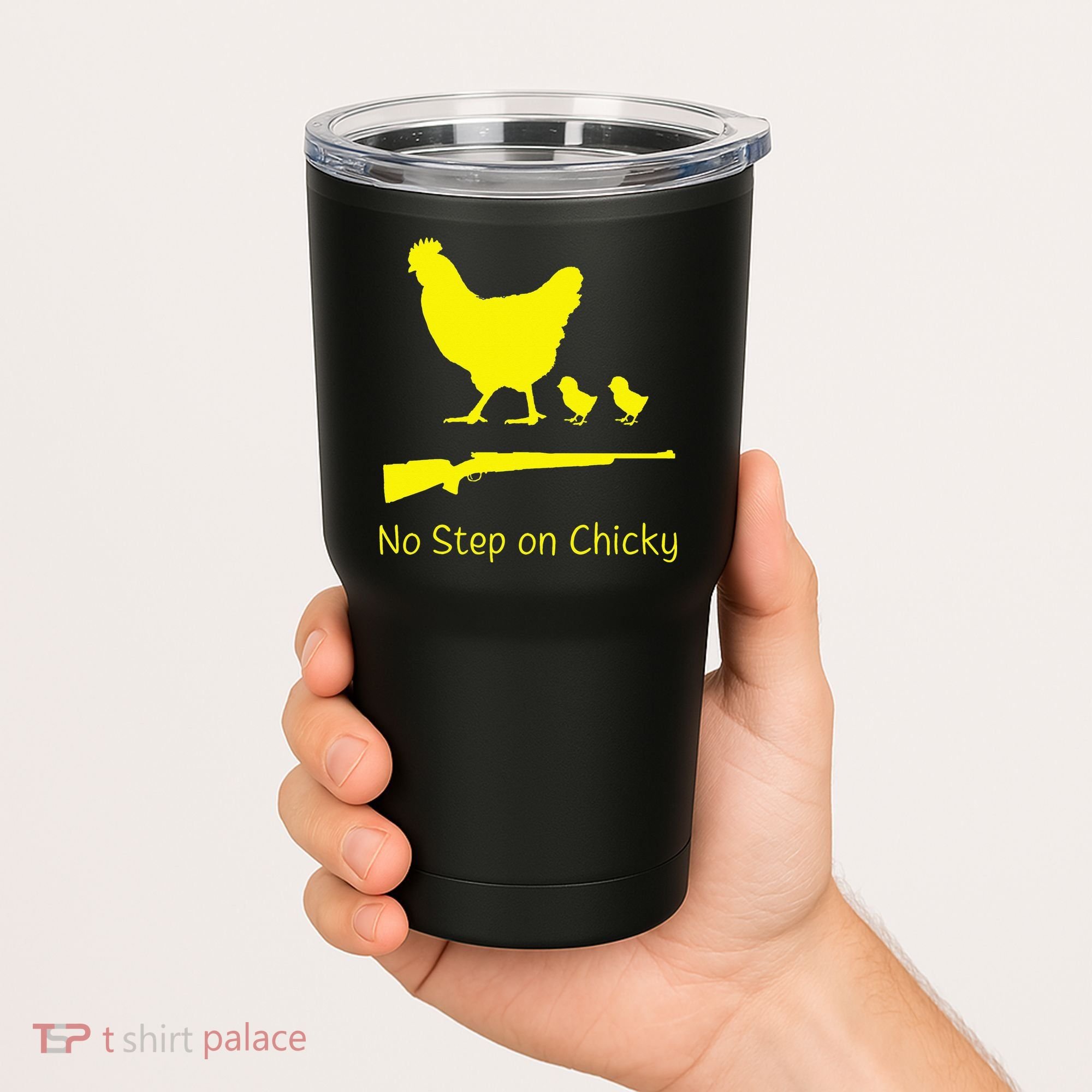 No Step On Chicky Libertarian Rifle Gadsden Flag Chicken Gun Tumbler