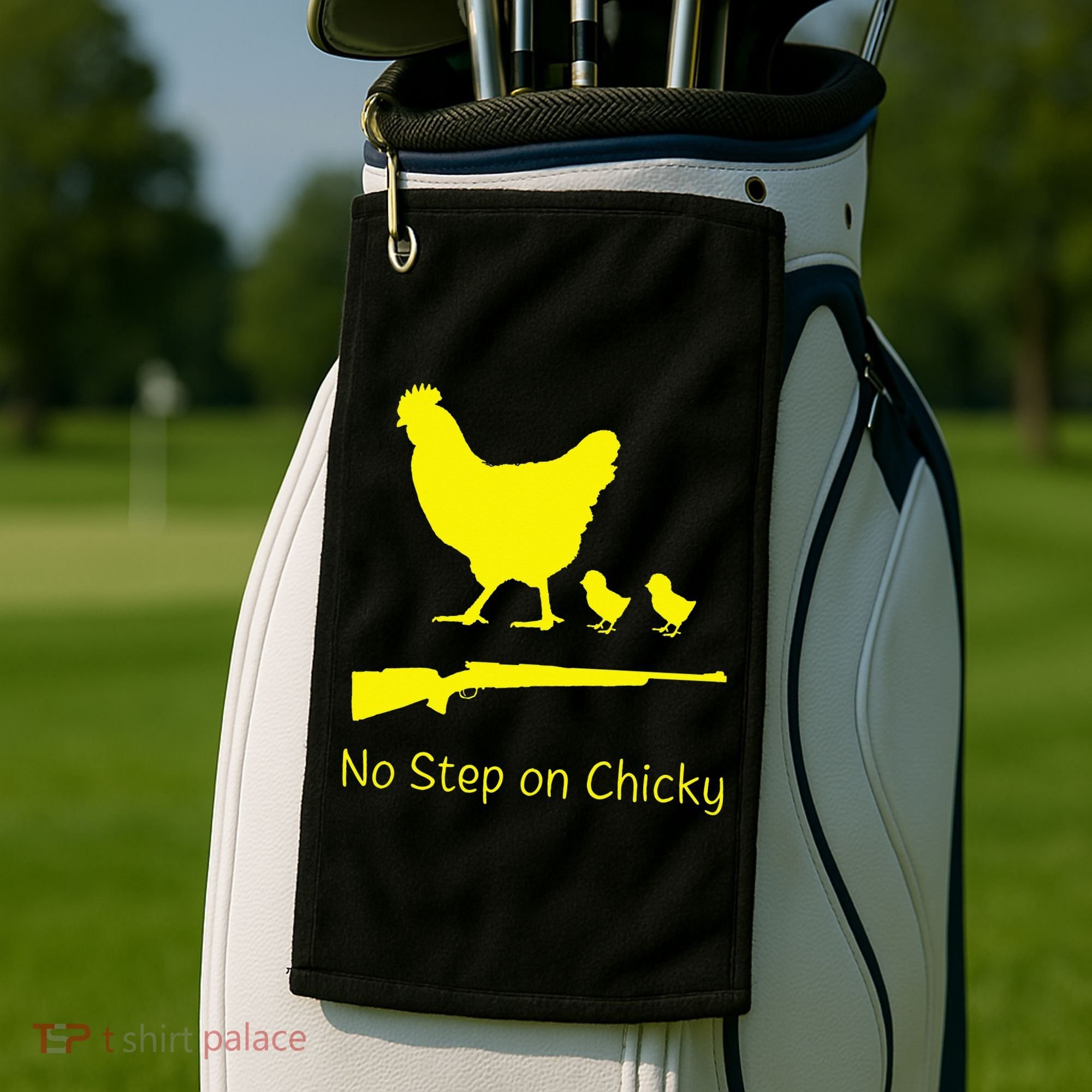 No Step On Chicky Libertarian Rifle Gadsden Flag Chicken Gun Golf Towel