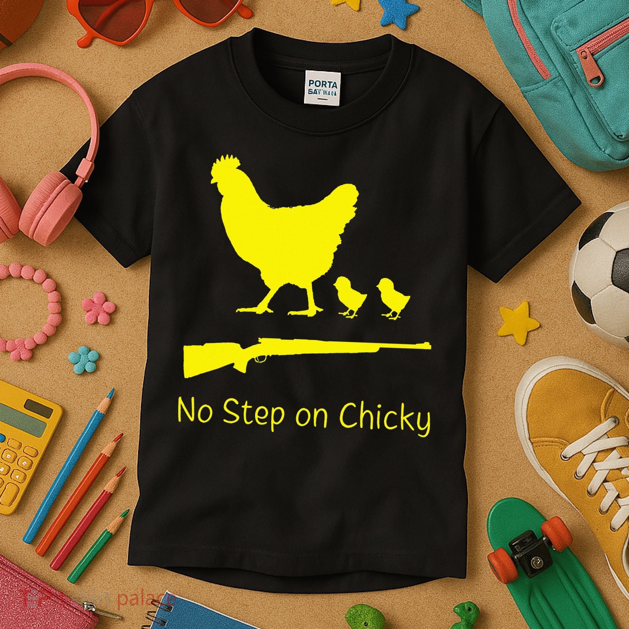 No Step On Chicky Libertarian Rifle Gadsden Flag Chicken Gun Kids T-Shirt
