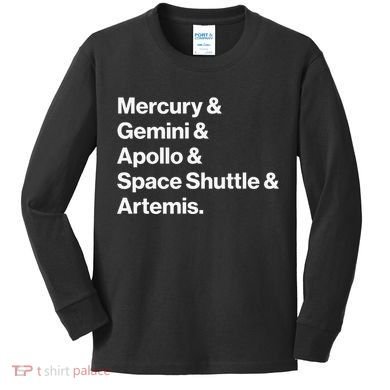 NASA Space Programs Mercury Gemini Apollo Shuttle Artemis Kids Long Sleeve Shirt