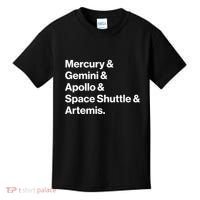 NASA Space Programs Mercury Gemini Apollo Shuttle Artemis Kids T-Shirt thumb 0