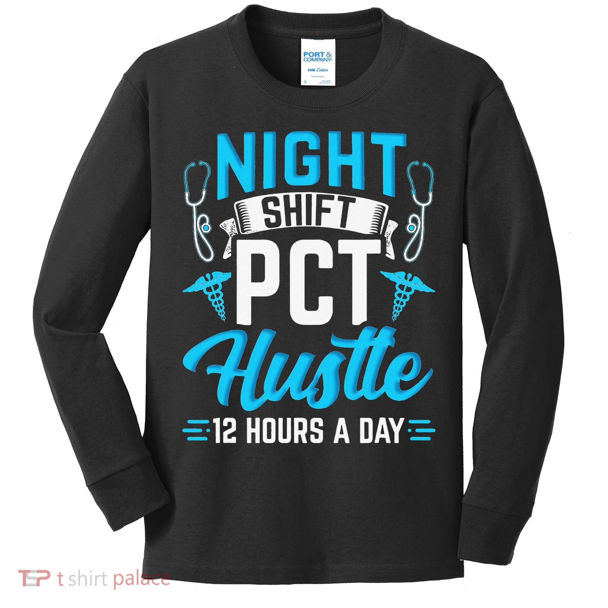 Night Shift PCT Patient Care Technician Kids Long Sleeve Shirt
