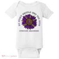No Story Should End Too Soon Overdose Awareness Sunflower Ribbon Baby Bodysuit thumb 0