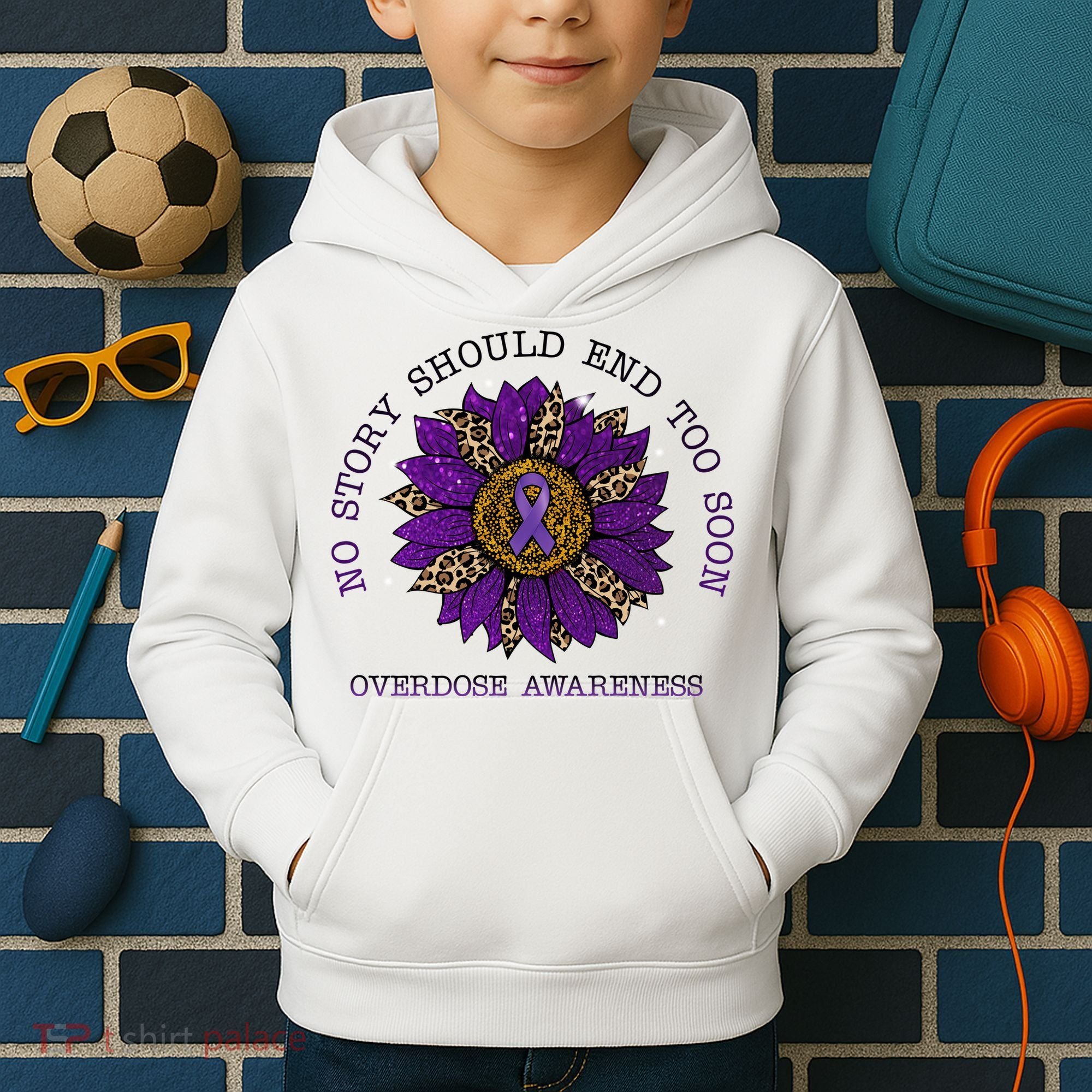 No Story Should End Too Soon Overdose Awareness Sunflower Ribbon Kids Hoodie