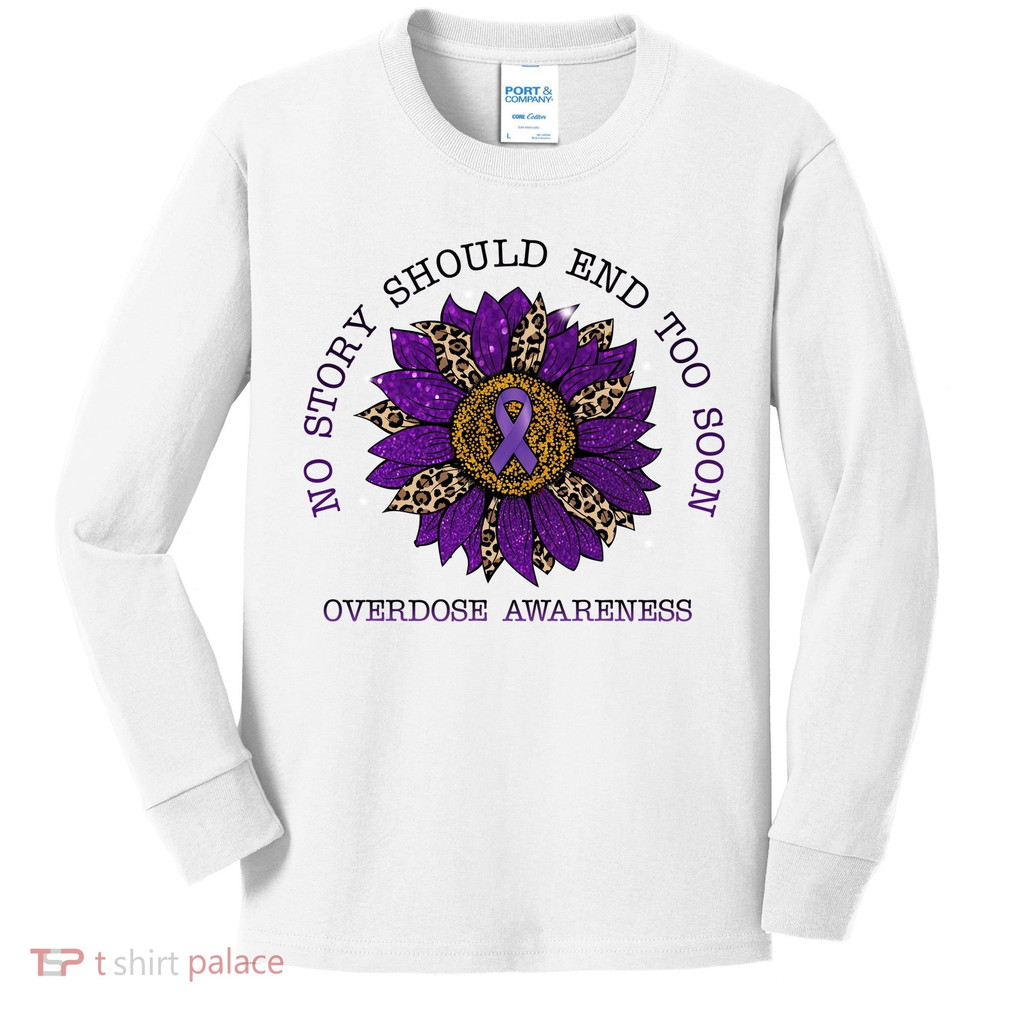 No Story Should End Too Soon Overdose Awareness Sunflower Ribbon Kids Long Sleeve Shirt