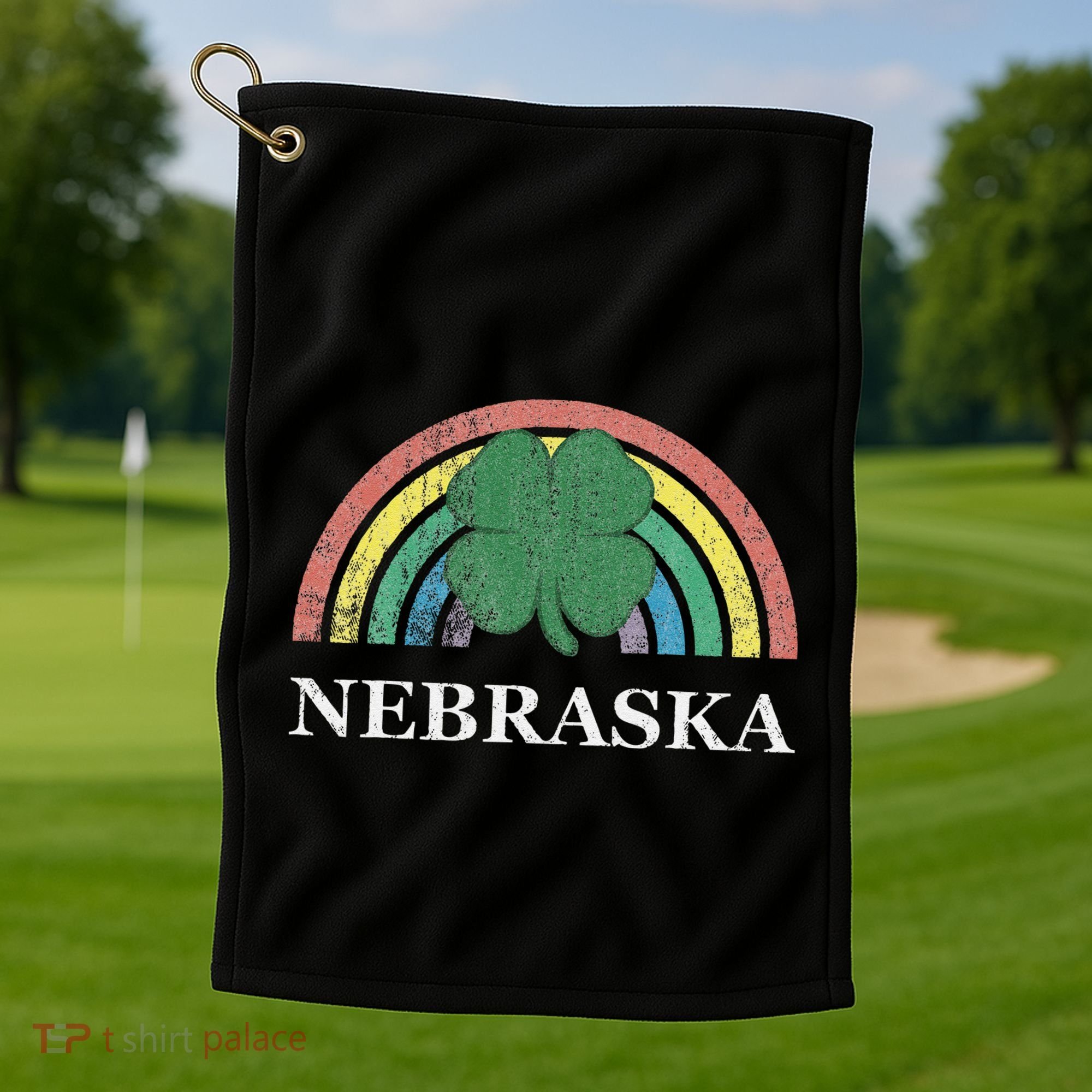 Nebraska Shamrock St. Patrick's Day Saint Paddy's Rainbow Golf Towel