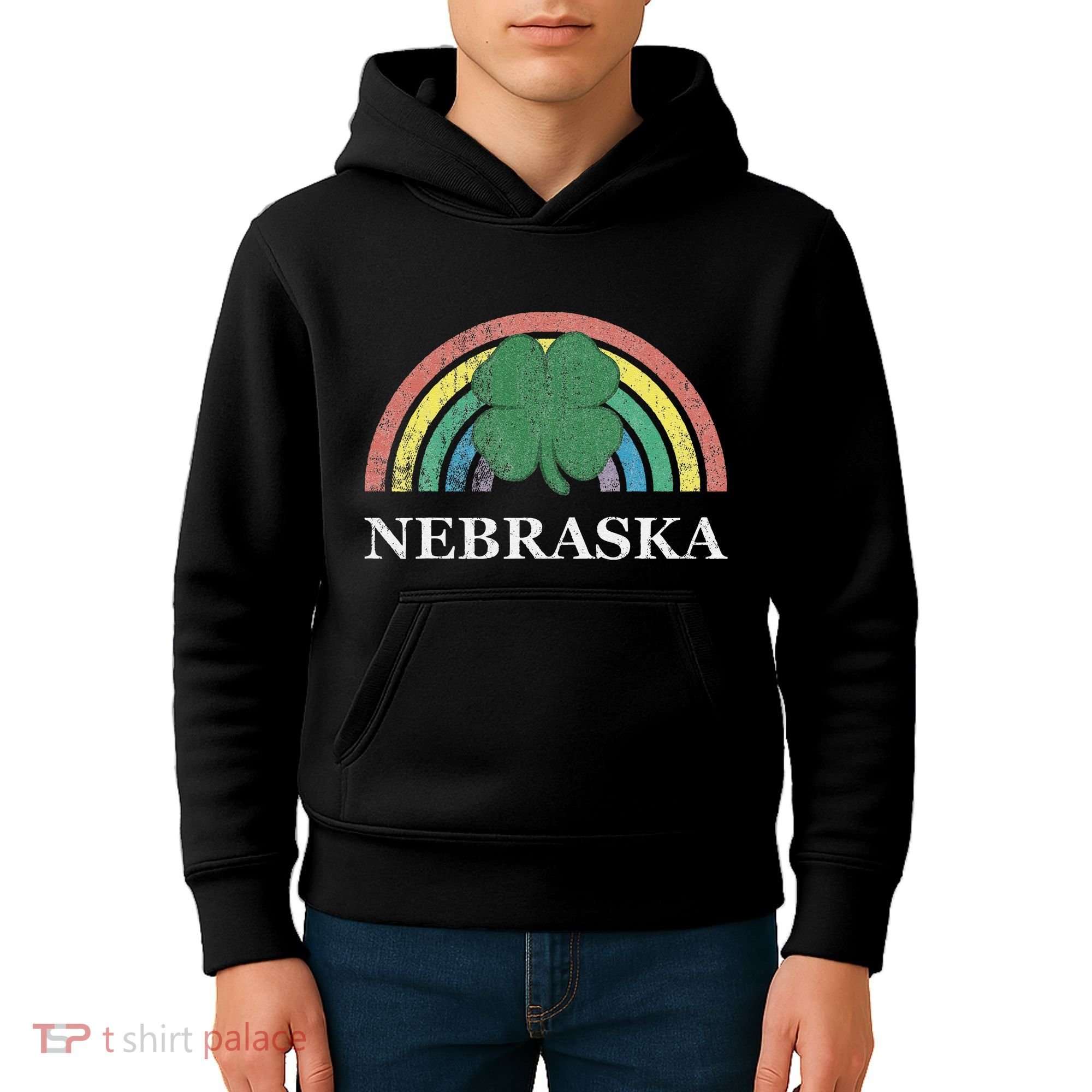 Nebraska Shamrock St. Patrick's Day Saint Paddy's Rainbow Kids Hoodie