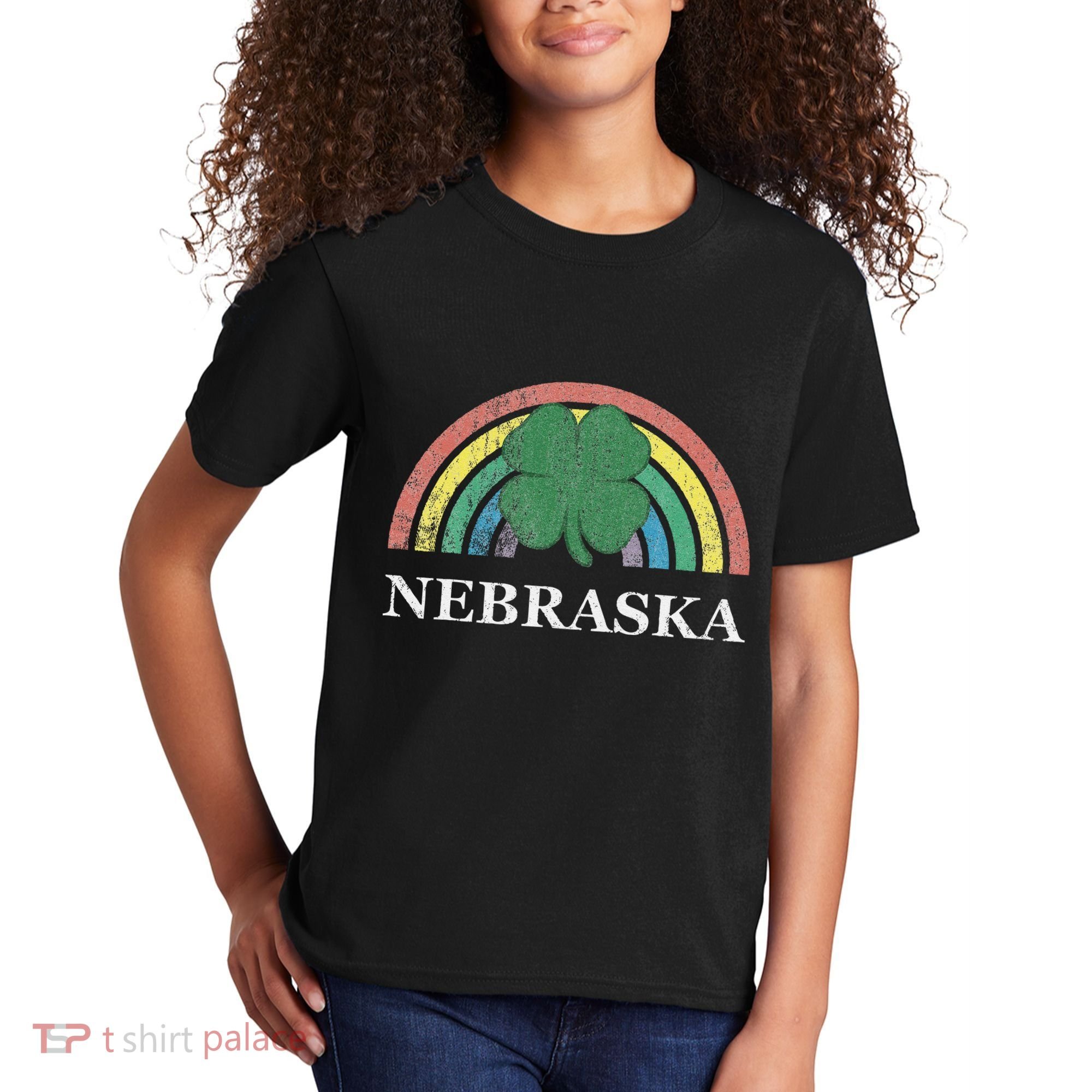 Nebraska Shamrock St. Patrick's Day Saint Paddy's Rainbow Kids T-Shirt