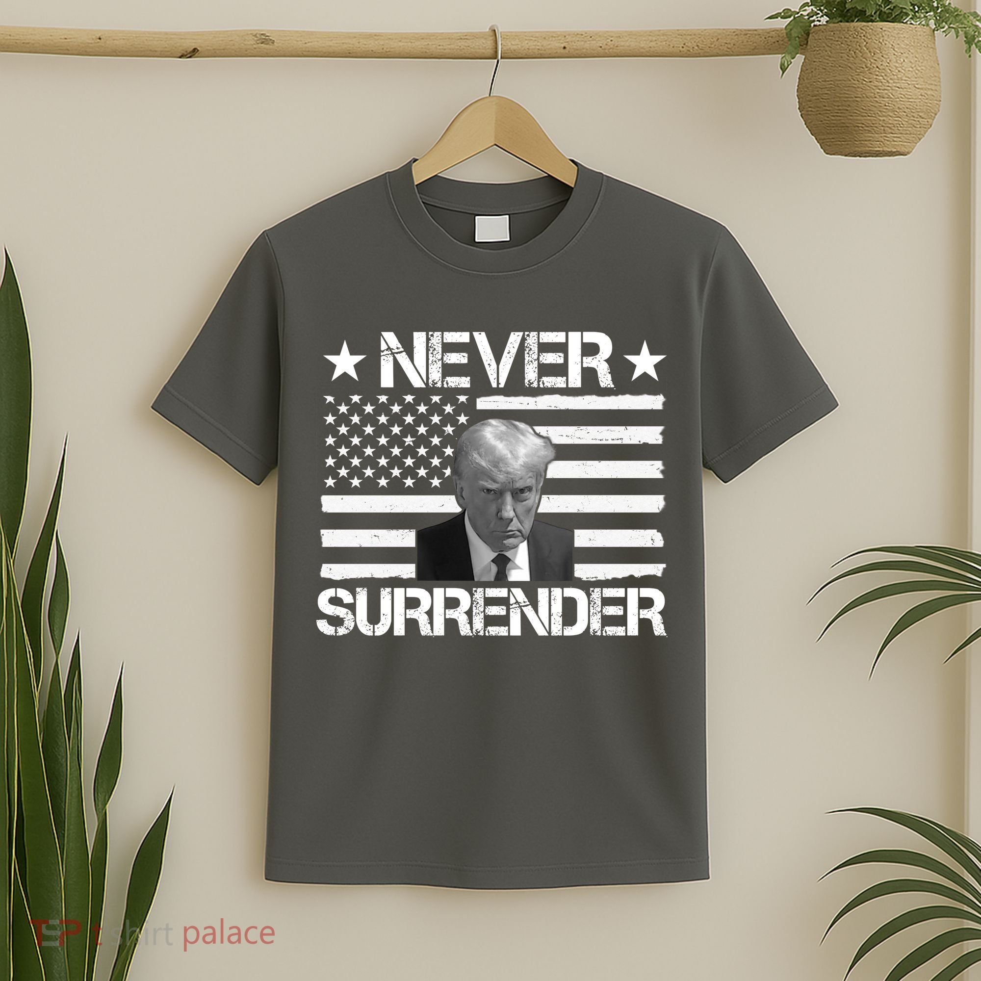 Never Surrender Trump American Flag T-Shirt